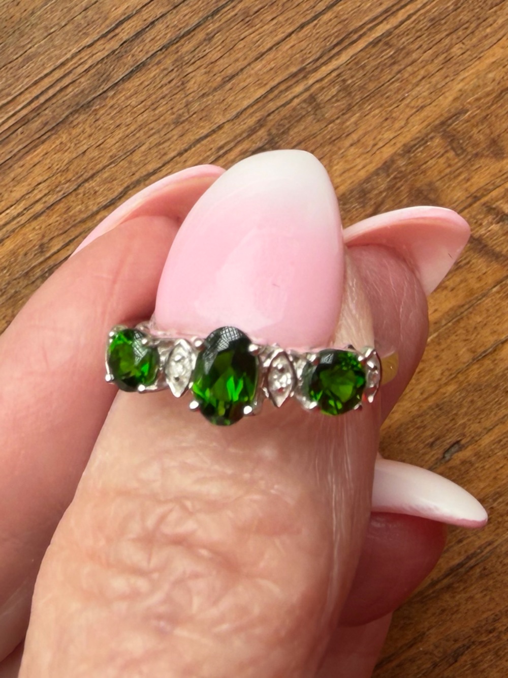 Russian Diopside & Diamond Ring in 14K White Gold - Excellent Condition